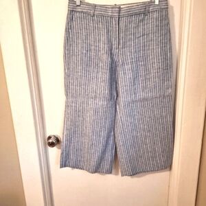 J. Crew blue and white stripe linen Womens wide leg capris Size 12